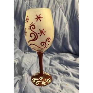 Frosty Swirl Hand-Painted Wine Glass with Gift Box With Bow Holiday Happy Hour